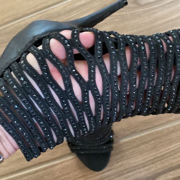 Zigisoho- Black sparkle rhinestone lattice heels- Womens size 8.5 - Picture 4 of 12